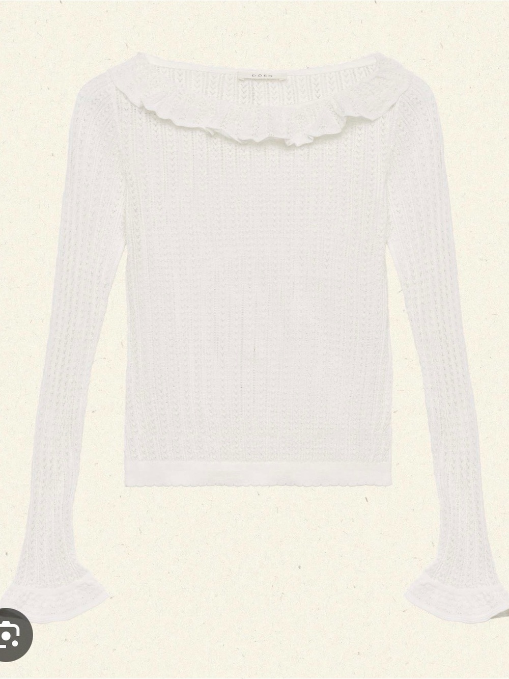 Doen White Ruffle Crewneck Knit Sweater